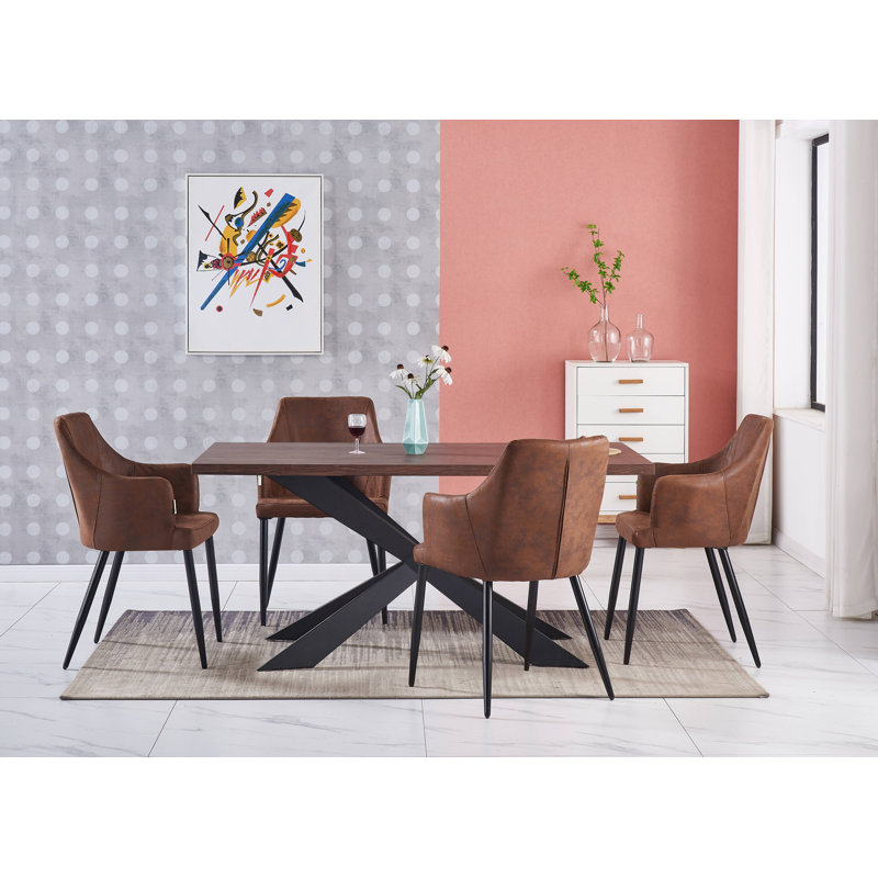 Eatonton 4 Person Dining set - a Rectangular Wooden Dining Table with Metal Legs and a Set of 4 Faux Leather Dining Chairs for Dining Room - Modern Dining Table Set
