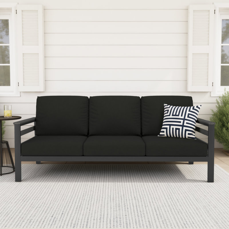 Townsend 80'' Wide Outdoor Patio Sofa with Sunbrella® Cushions, Canvas Black Sunbrella® Canvas, Gray