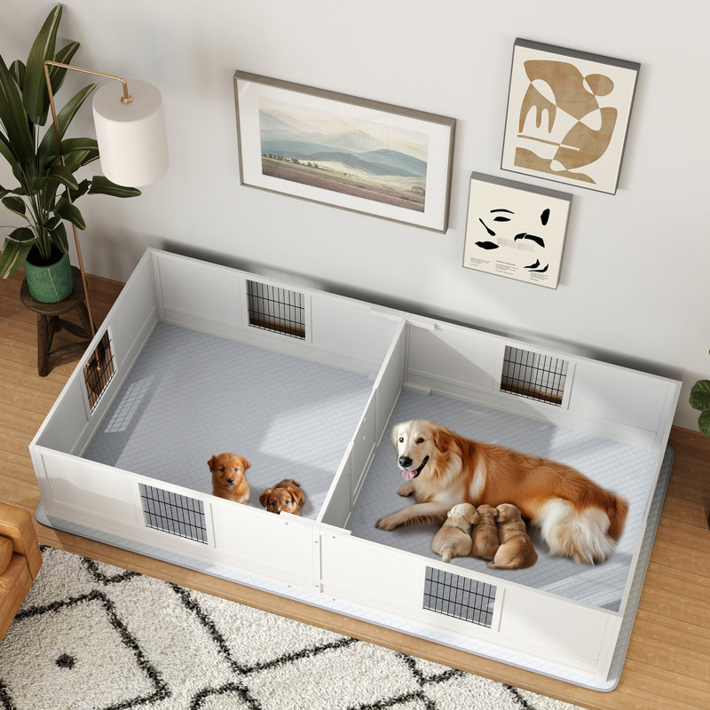 Boîte de mise bas pour chien - Grands panneaux amovibles, stables, l 96,1 po x l 47,2 po, H 18,9 po, grand contenant respirant, 96,1 l, 47,2 l x l 18,9 h