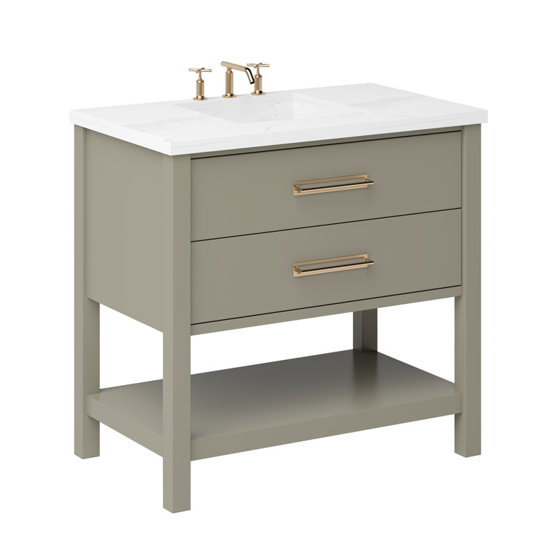 Kiawah Two-Drawer Single Bath Vanity, French Olive, Satin Gold, 36"