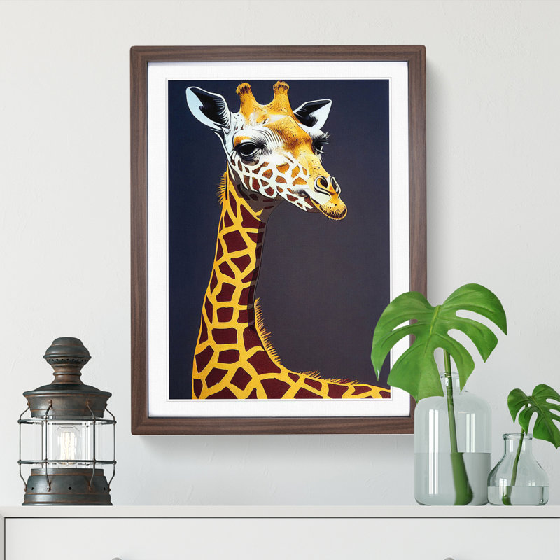 Striking Giraffe - Framed Print, 34cm H x 25cm W x 2cm D, Walnut