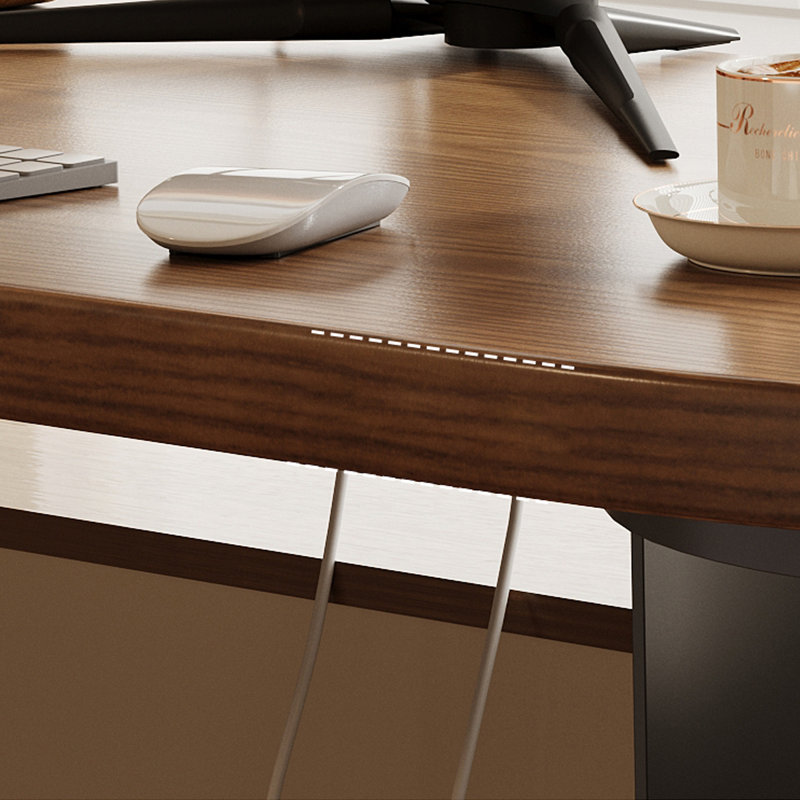 Nut-brown Half-circle Solid Wood desks, 29.53" H x 55.12" W x 23.62" D