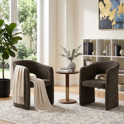 Modern Chenille Upholstered Accent Arm Chair with Sculptural Open-Back Design