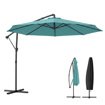 Parasol de patio en porte-à-faux avec abat-jour réglable 090, rotation à 6 positions sur 360 °, auvent 200 g / m², protection Upf30 +, mât en acier thermolaqué, 8 baleines, conception à évent supérieur, base en croix et inclus