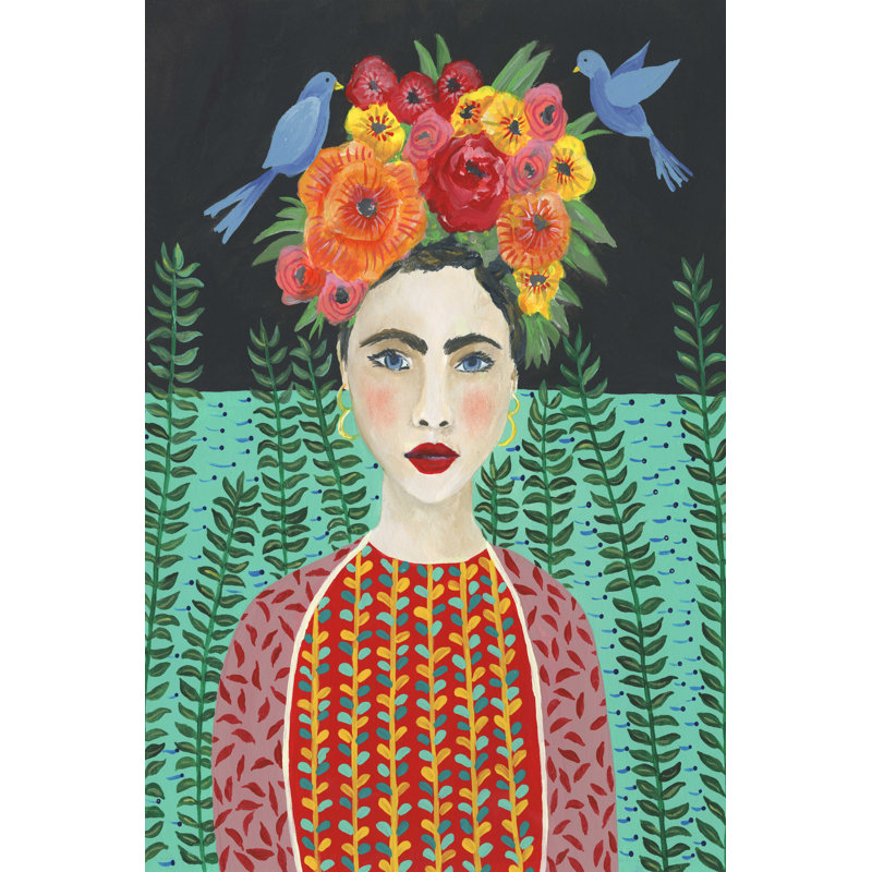 «Frida Head Coiff II» par Regina Moore - peinture sur toile tendue, H 12 po x l 8 po, Toile encadrée, Érable