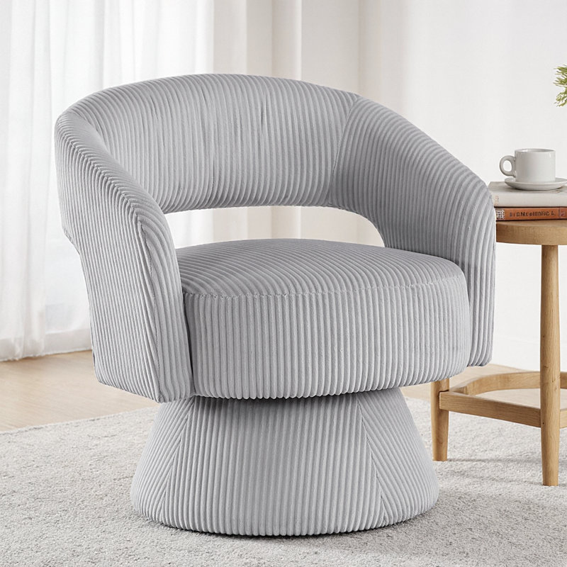 Élégant fauteuil d'appoint pivotant en velours côtelé gris: confort luxueux et style moderne pour votre maison