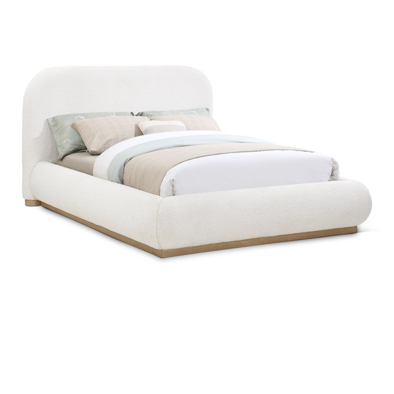 Hylia Upholstered Panel Bed, Full / Double, Cream Boucle Fabric / Stained Natural