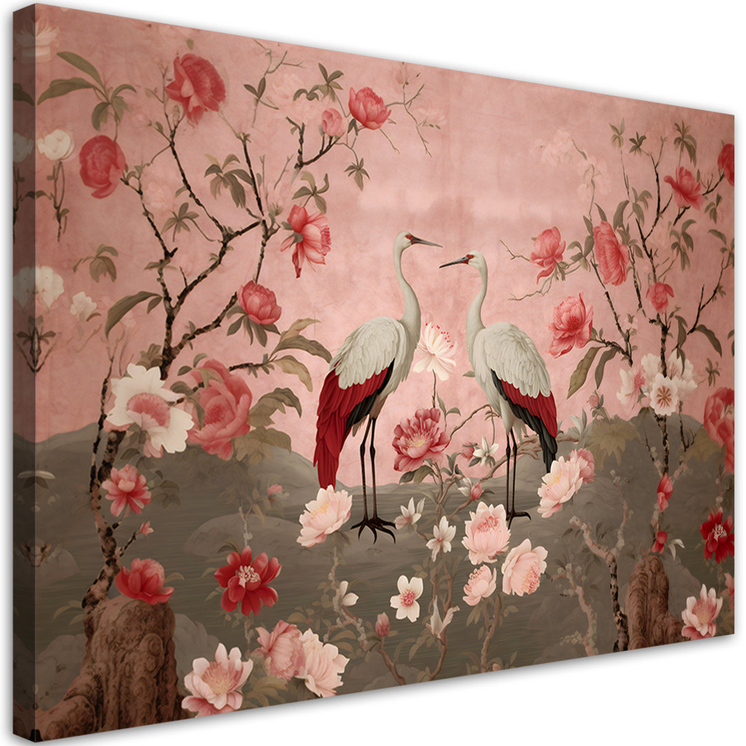 Leinwandbild, Chinoiserie Blumen und Vögel