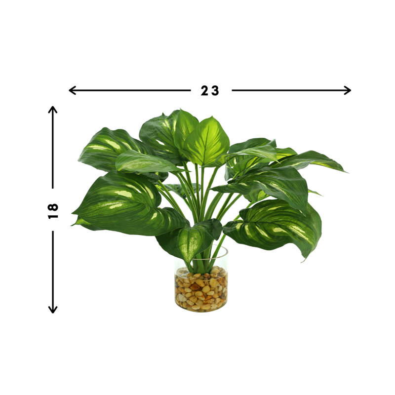 Faux Hosta Plant in Glass Vase