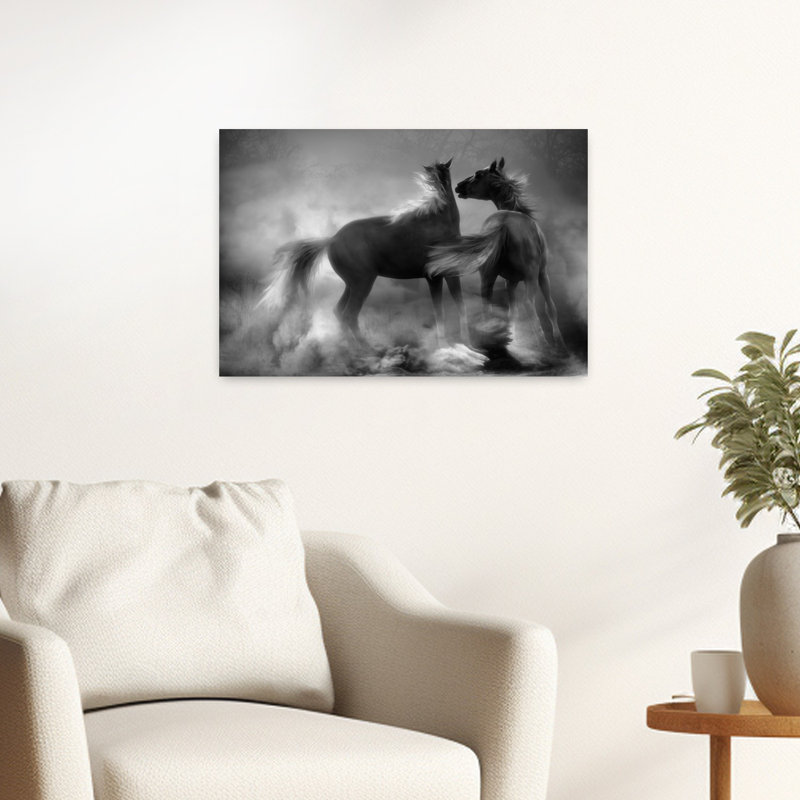 Wild Horses In Mist Dramatic Contemporary Horse Animal Nature Wall Art Print 1 Piece Wrapped Canvas Wall Art