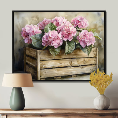 Drangty ferme hortensias dans une caisse en bois II - hortensia art mural