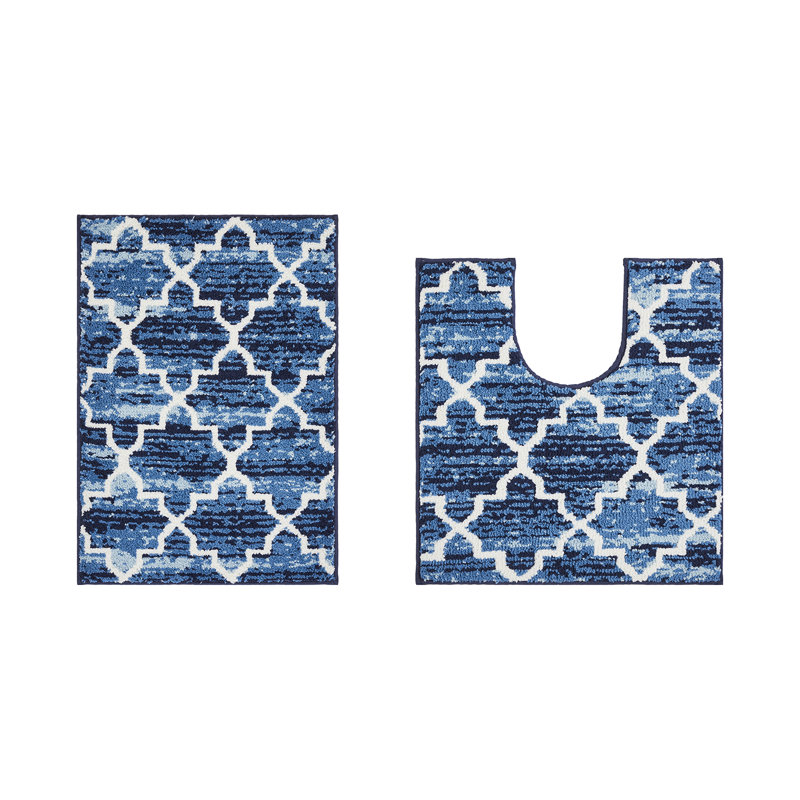Tapis pour salle de bain Nolynn, Bleu, Ensemble de 2 pièces (17 po x 24 po | 17 po x 24