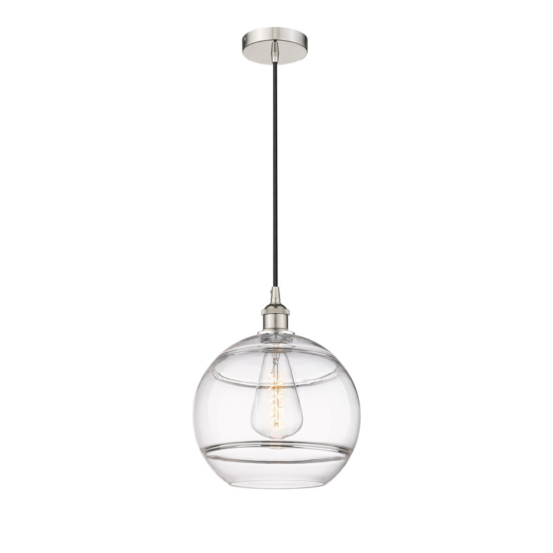Luminaire suspendu 1 lumière Edison Bienes-616-G556, H 13,38 po x l 12 po x P 12 po, Transparent, Nickel poli