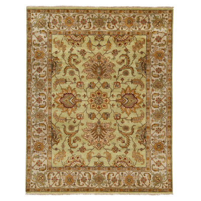 Tapis vert clair et ivoire noué à la main de haute qualité