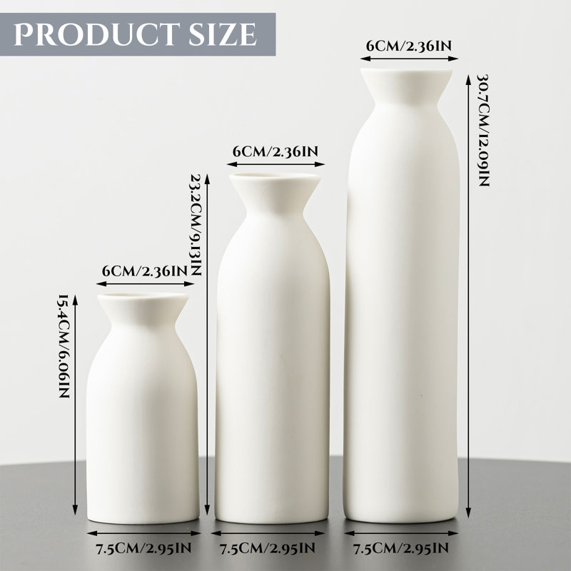 Ensemble de 3 vases en céramique - Petits, moyens et grands vases à fleurs minimalistes modernes