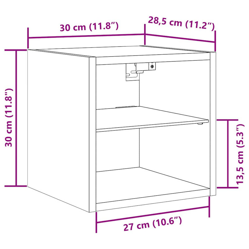 vidaXL Bedside Cabinet with LED Lights Storage Side Table Floating Nightstand