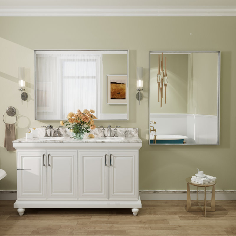 Aevar Tempered Glass and Aluminum Alloy Framed French Cleat Mounted Wall Mirror with 5-Year Warranty, 48" x 36"