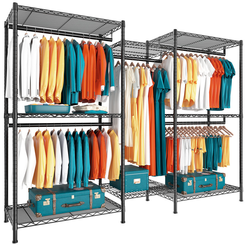 Ahlstrom 77" H Clothes Rack Load 835LBS,Garment Closet with Wire Shelf for Bedroom, Black