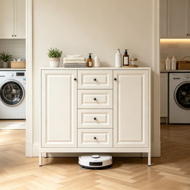 Armoire de rangement en acier robuste avec 4 tiroirs et 2 portes, tablettes réglables, armoire de rangement autoportante en métal