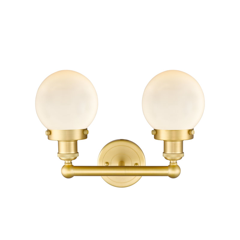 Éclairage pour meuble-lavabo à 2 lumières à intensité variable Alfonsa, Blanc mat, Or satiné