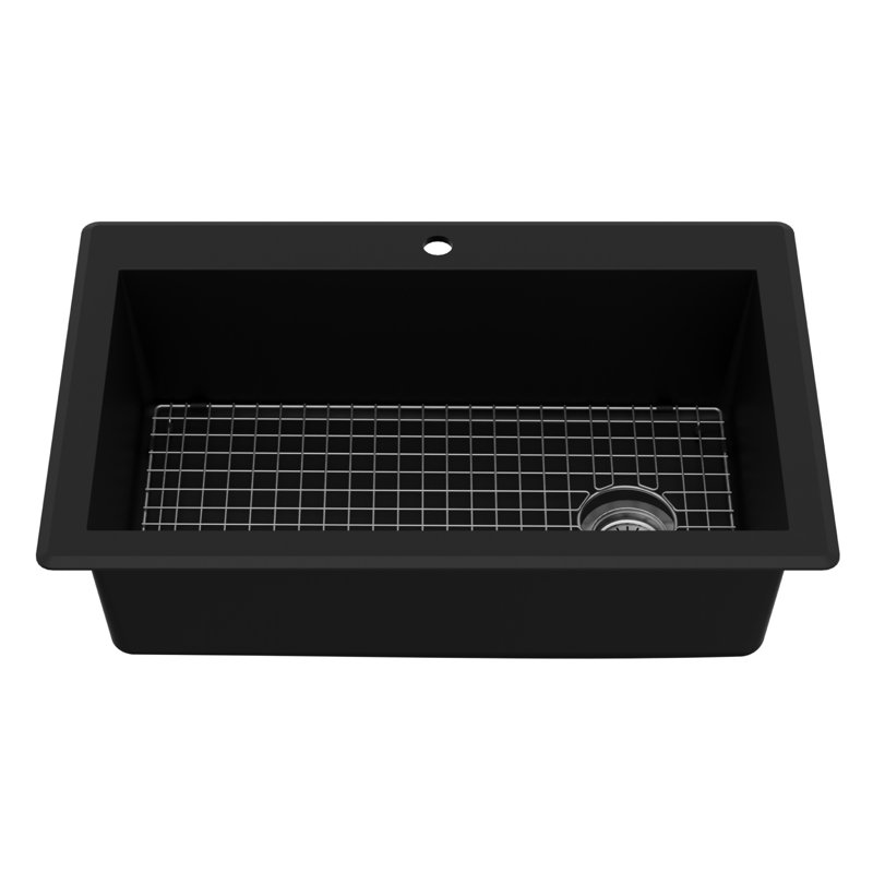 Ensemble d'évier de cuisine à simple cuve encastrable 33 po x 22 po Karran Quartz, Noir