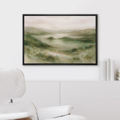 Soft Green Hillside Overlooking Tranquil Lake Landscape Framed Canvas Master Bedroom Wall Art Work Print