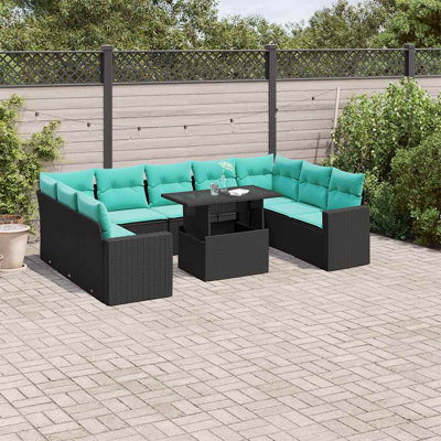 10 Piece Garden Sofa Set with Cushions Grey Poly Rattan Outdoor Patio Sofa Set Durable Outdoor Use