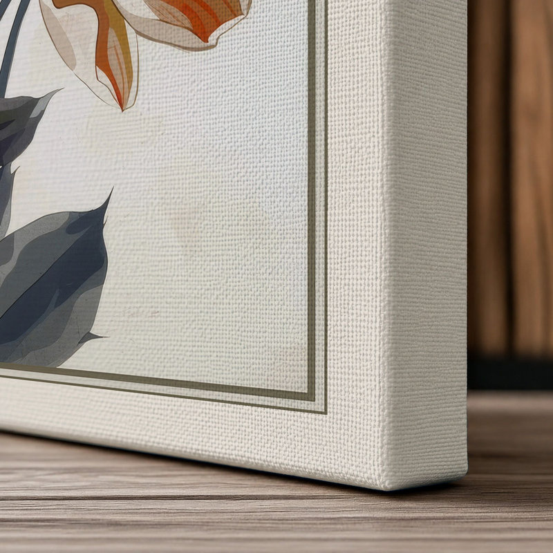 Coral Blooms in Decline Japandi - Wrapped Canvas, 36x24 - 91.4 x 61.0 cm, Cream Border