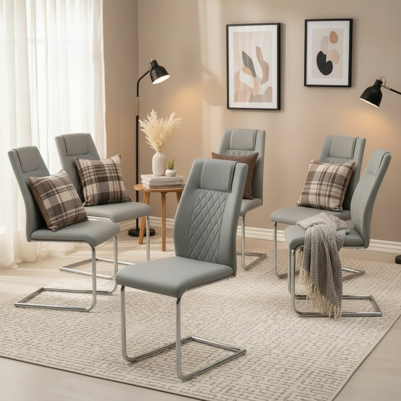 Chaises de salle à manger Kimara, Gris clair, Argent