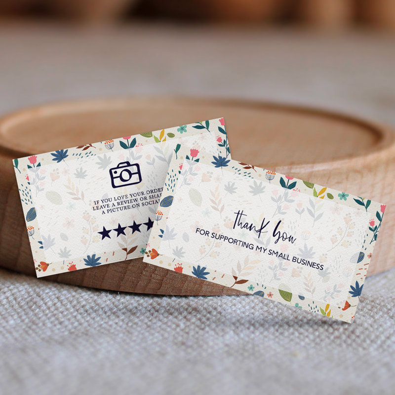 Merci de soutenir mes petites cartes de visite, fleurs et feuilles abstraites, paquet de 100, 2 x 3,5 pouces