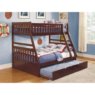 Dark Cherry Twin/Full Bunk Bed With Trundle And Plus Strong Side Rails