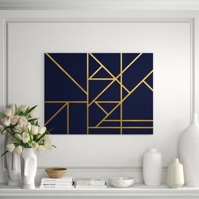 Gold Navy And Lines IV Print by Guseul Park, Glass Coat, 36" H x 48" W