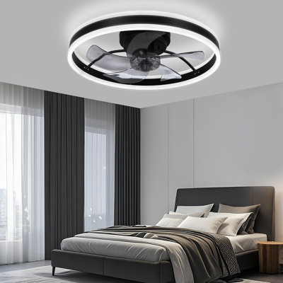 20" RGB Flush Mount Ceiling Fan with Light, Modern Enclosed Low Profile Ceiling Fan with Remote & App Control, Reversible DC Motor for Bedroom Living Room Kids Room