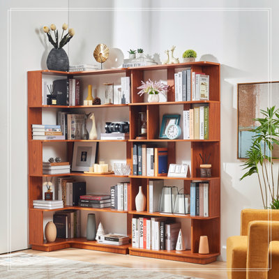 Corner bookshelf set of 2 with display shelf