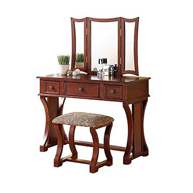 Ensemble coiffeuse avec tabouret et miroir Potterville, Brun