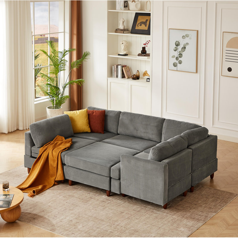 Canapé modulaire moderne, canapé convertible 6 places, Gris