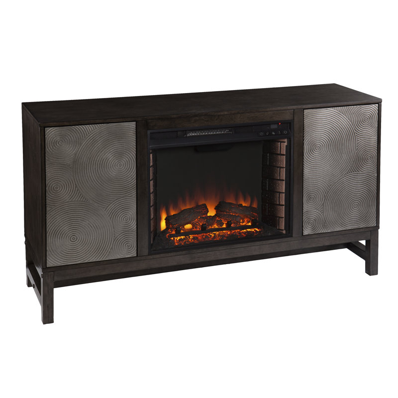 Lucely 54.25'' W Brown/Antique Silver Electric Fireplace