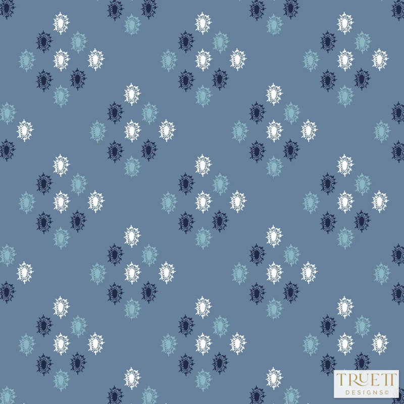 British Brooch Small Repeat Luxury Wallpaper, Blue, Cellulose/Polyester
