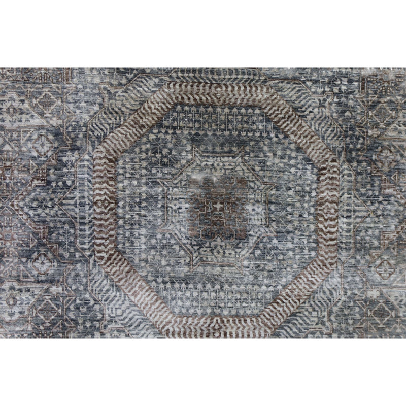 Tapis brun et gris de haute qualité noué à la main