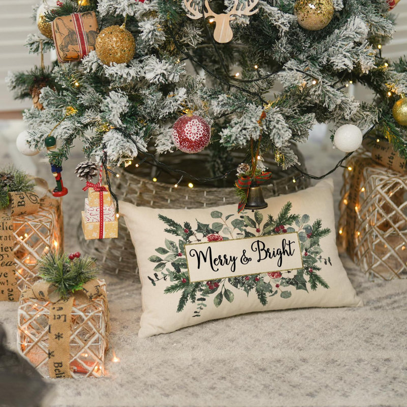 Housse de coussin Christmas Merry & Bright Eucalyptus Mistletoe, Forme rectangulaire, H 12 po x l 20 po