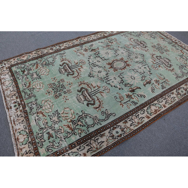 Tapis vintage, tapis rétro, tapis turc, grands tapis de 5,5 x 9,3 pi, tapis en laine, tapis à tissage plat vert