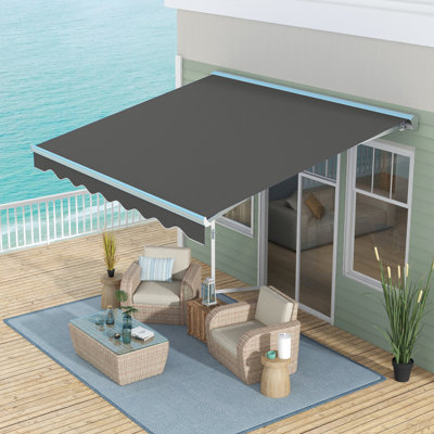 Electric Awning With LED Lights, Retractable Awning, UV40/ Sun Shade Shelter With Remote Controller And Crank Handle