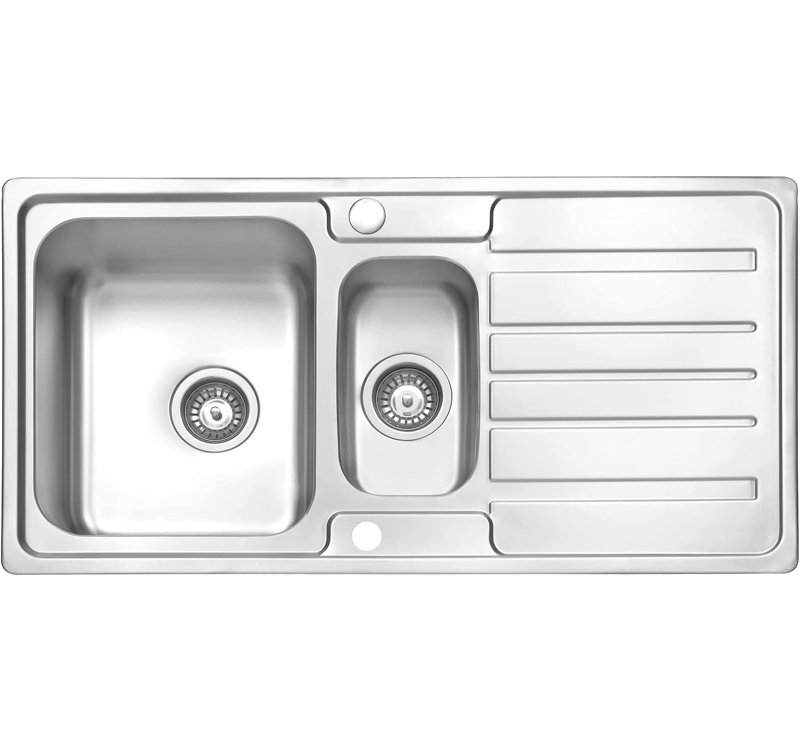 Belfry Kitchen Marc 500mm W Double Bowl Stainless Steel Kitchen Sink with 2 Faucet Holes