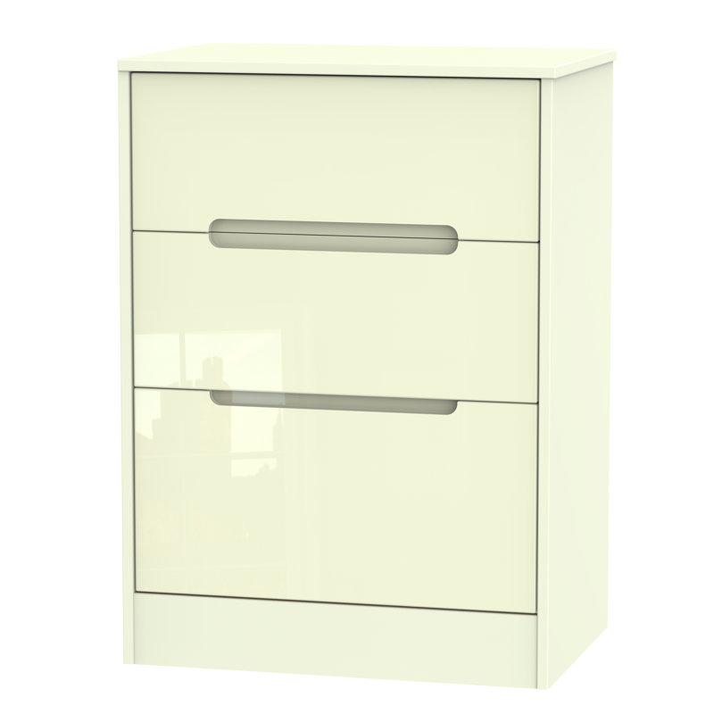 Fully Assembled Vernon 3 Drawer Chest, Cream Gloss/Cream Gloss