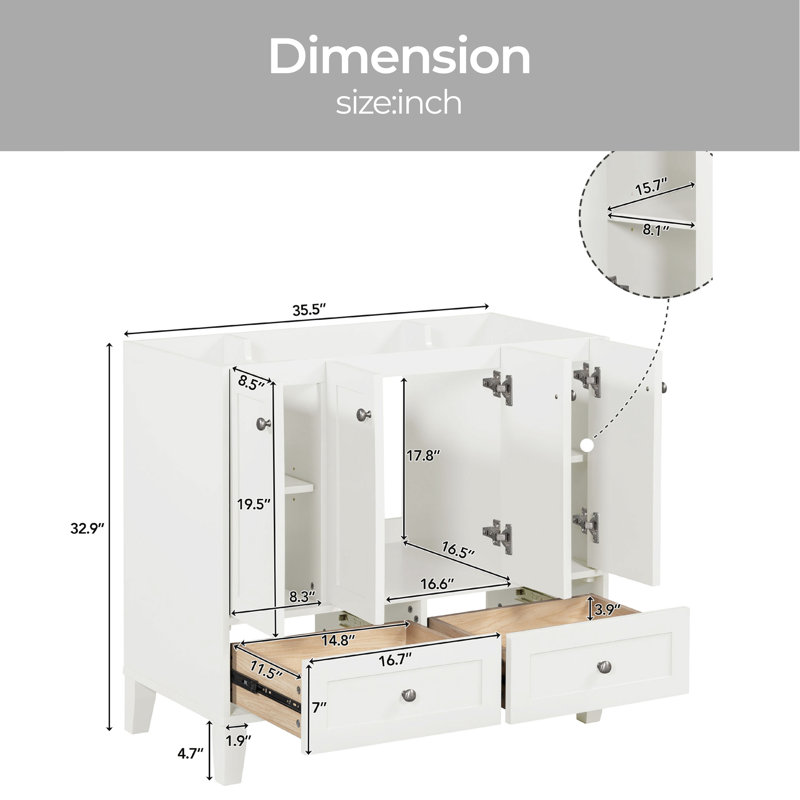 35.51'' Single Bathroom Vanity Base Only, White