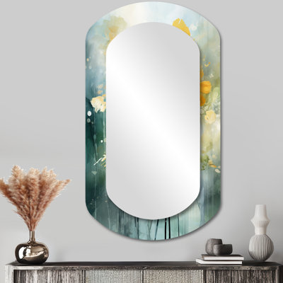 Beebe jaune Buttercup Spring Blossoms Vintage Green - grand miroir cylindrique Buttercups, miroir mural décoratif traditionnel asymétrique, impression sur métal
