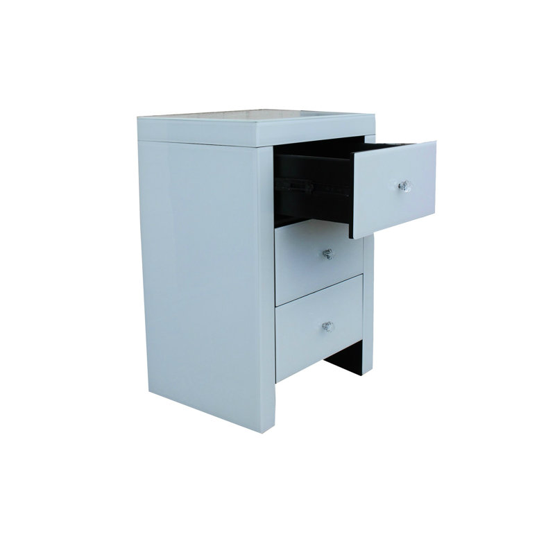 Stylish Mirrored Nightstand with Triple Drawers