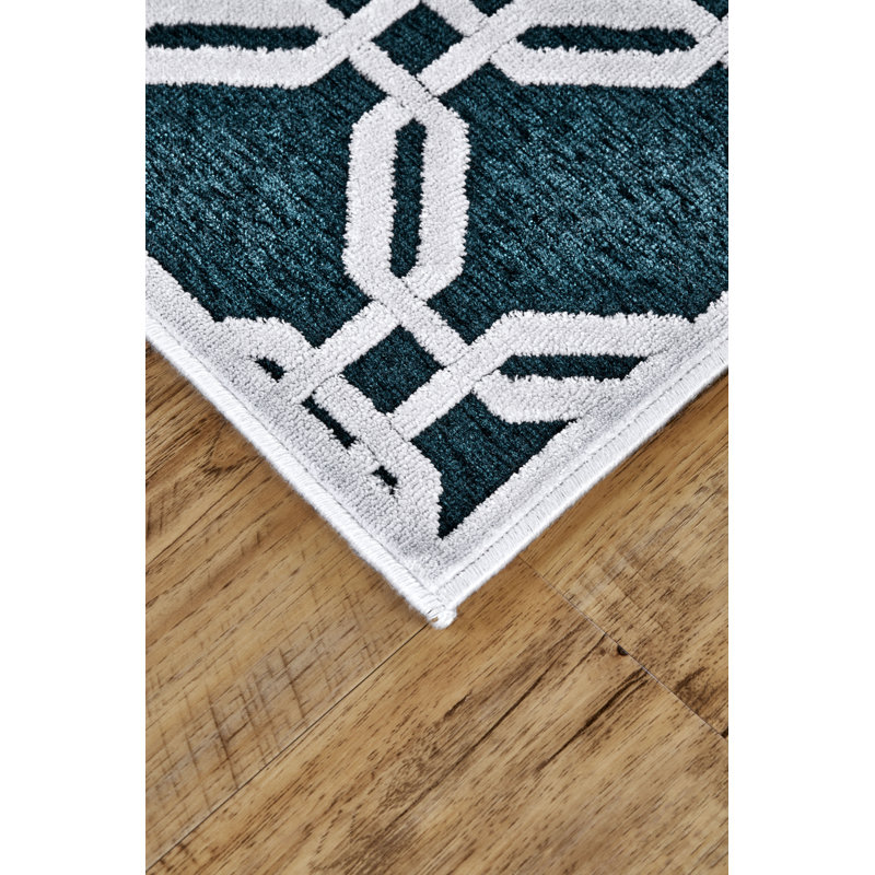 Tapis turquoise / blanc Ewald, Rectangle 9'8" x 12'7"