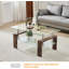 Table basse rectangulaire moderne avec plateau en verre et pieds en bois, conception à deux niveaux pour le salon, la salle d'attente ou le bureau, tablette inférieure robuste pour le rangement