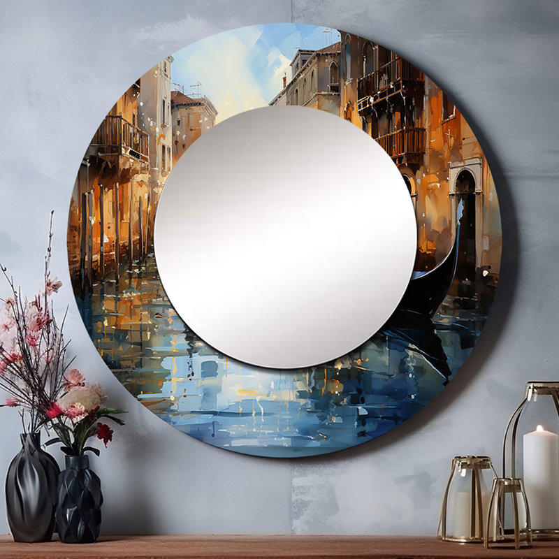 Italie, Italie, vénitien, réflexions I - grand miroir italien, miroir mural rond beige, impression d'art en métal